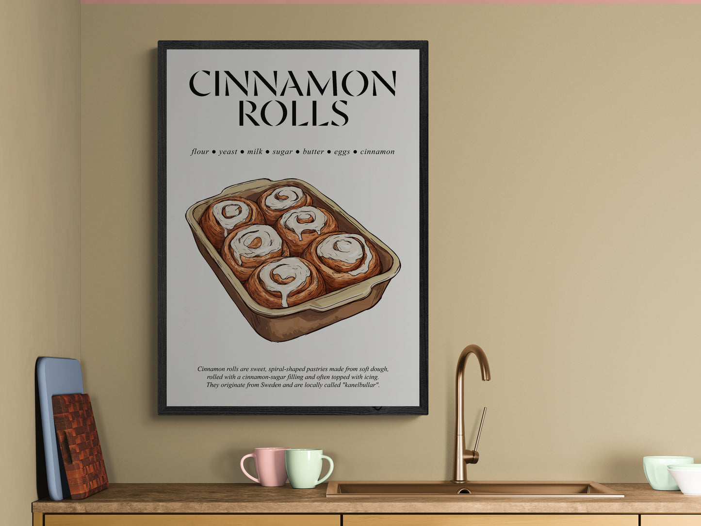 Cinnamon Roll Print (Breakfast Print) Cooking Poster for Bar Poster Prints and Housewarming Gift For Couple