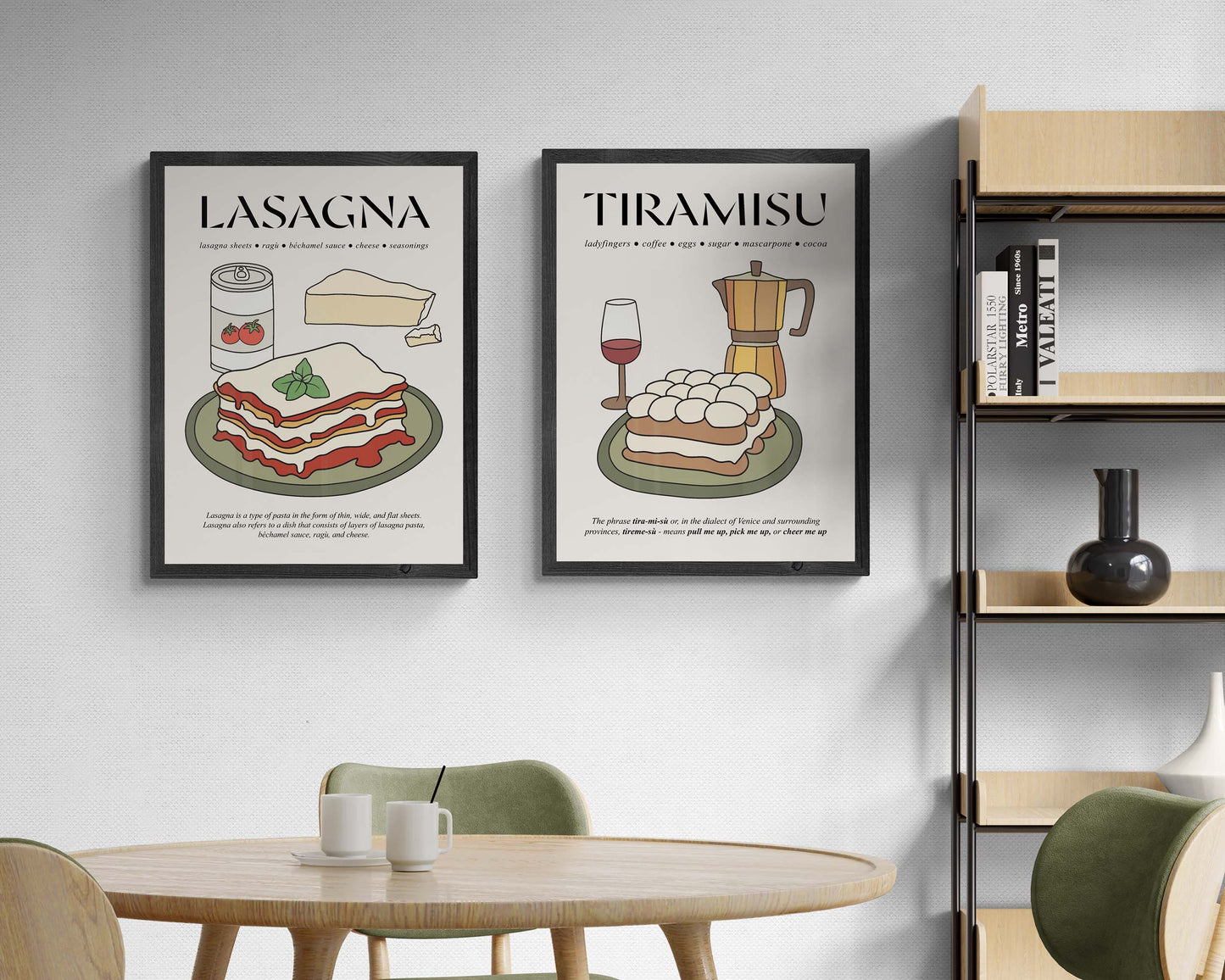 Framed vintage lasagna advertisement print, highlighting classic Italian cuisine in a retro design