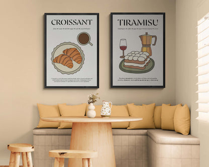 Framed vintage travel poster featuring a classic French croissant in retro art style