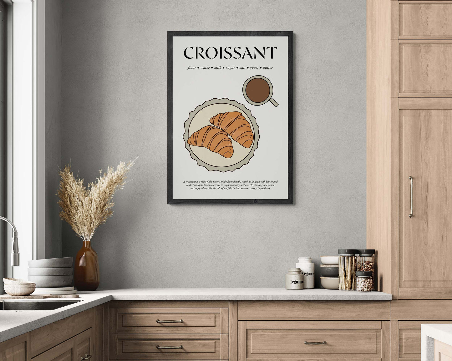 Vintage-style French pastry poster with croissant art, perfect for kitchen or café decor