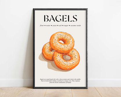Bagel Print (Food Poster Art) Kitchen Poster Print For Cafe Art And Gift For Foodies