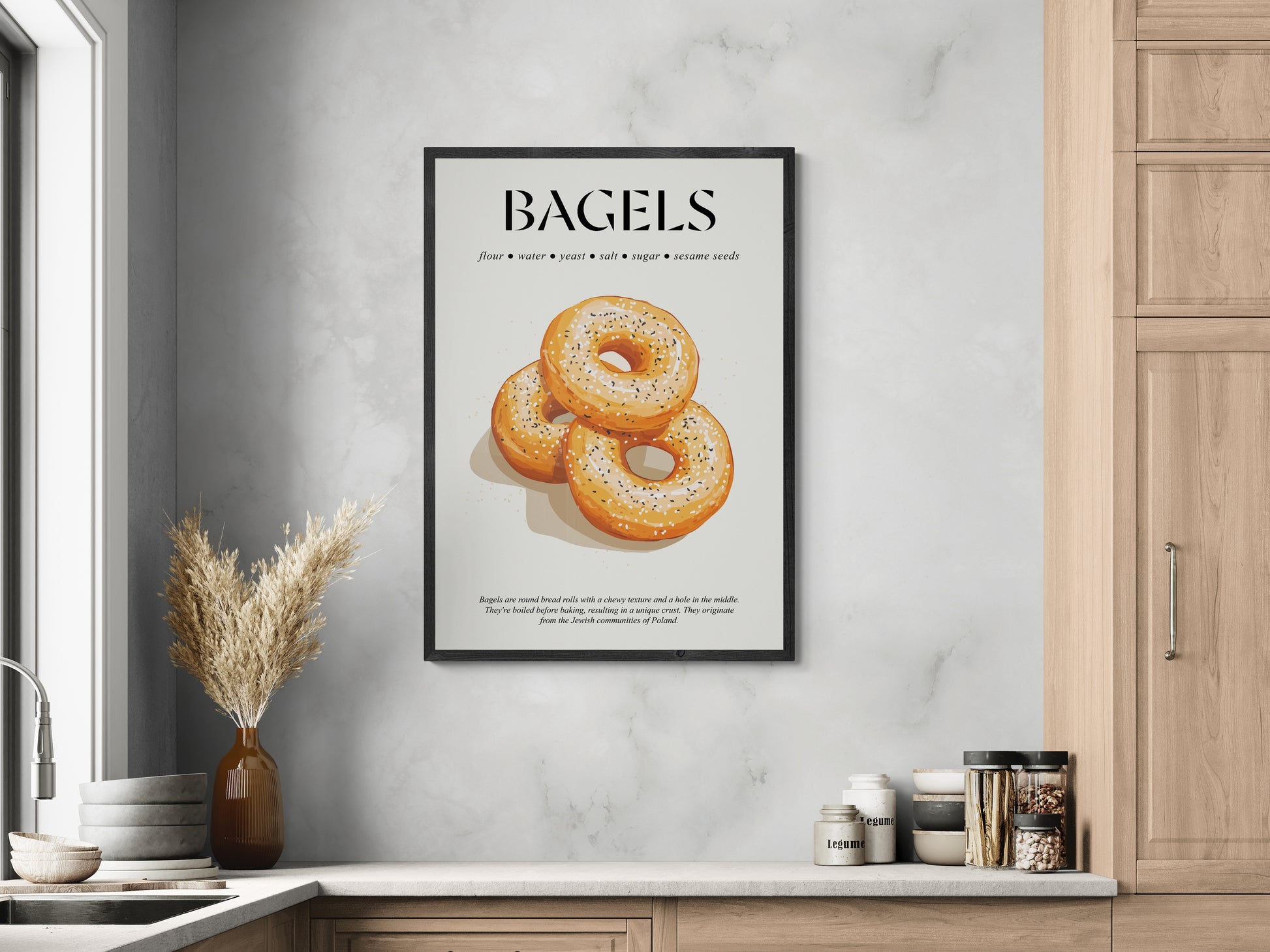 Bagel Wall Art (Food Wall Art) Cooking Wall Art For Bakery Accessories And Gift For Kitchen