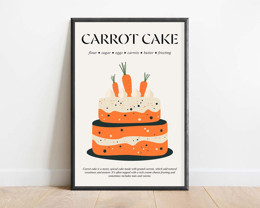 Carrot Cake Poster (Food Art Print) Kitchen Prints Wall Art For Cafe Wall Print And Housewarming Gift First Home