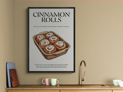 Cinnamon Roll Print (Breakfast Print) Cooking Poster for Bar Poster Prints and Housewarming Gift For Couple
