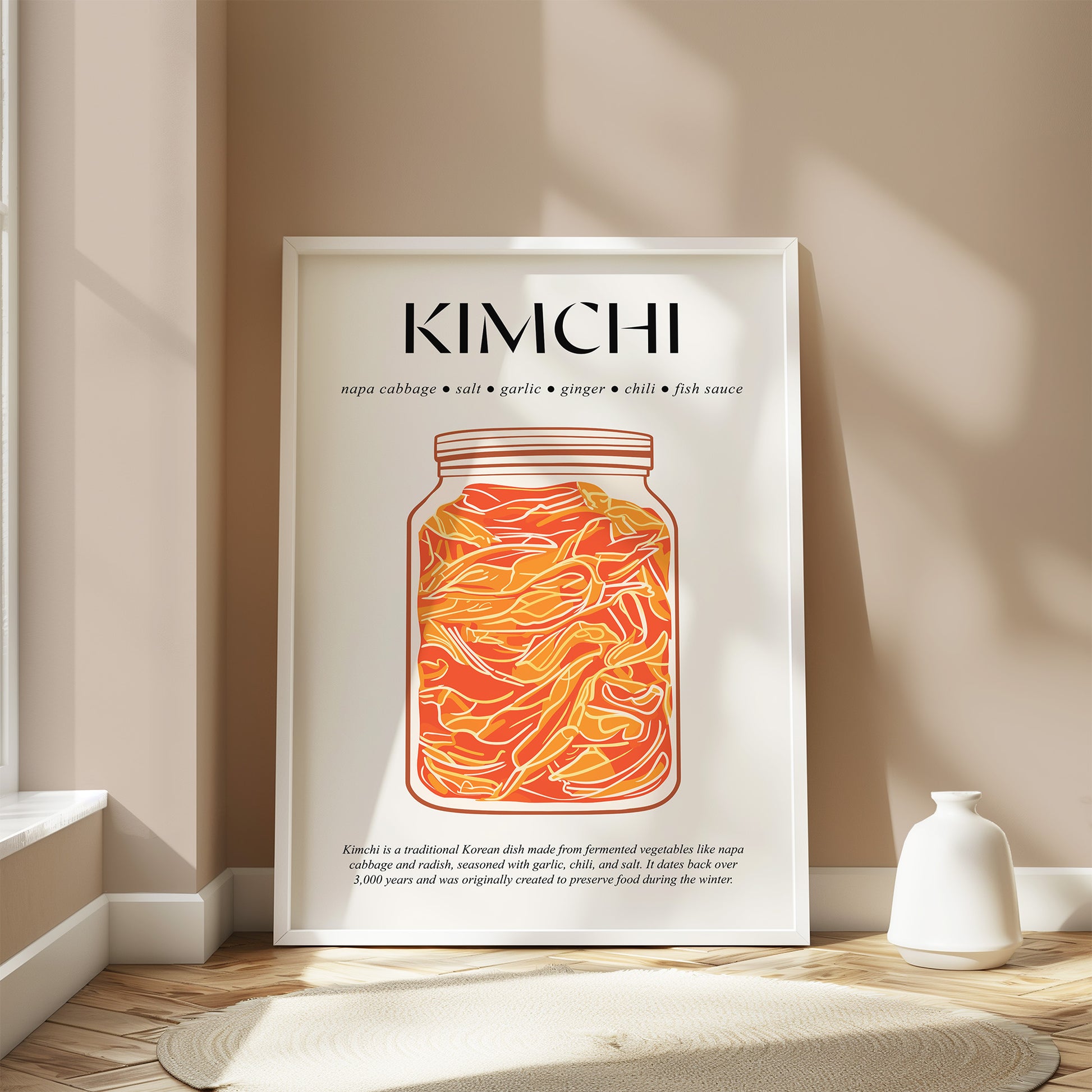 Cabbage Kimchi (Food Poster Art) Cooking Print For Bar Decor Print And Kitchen Gifts