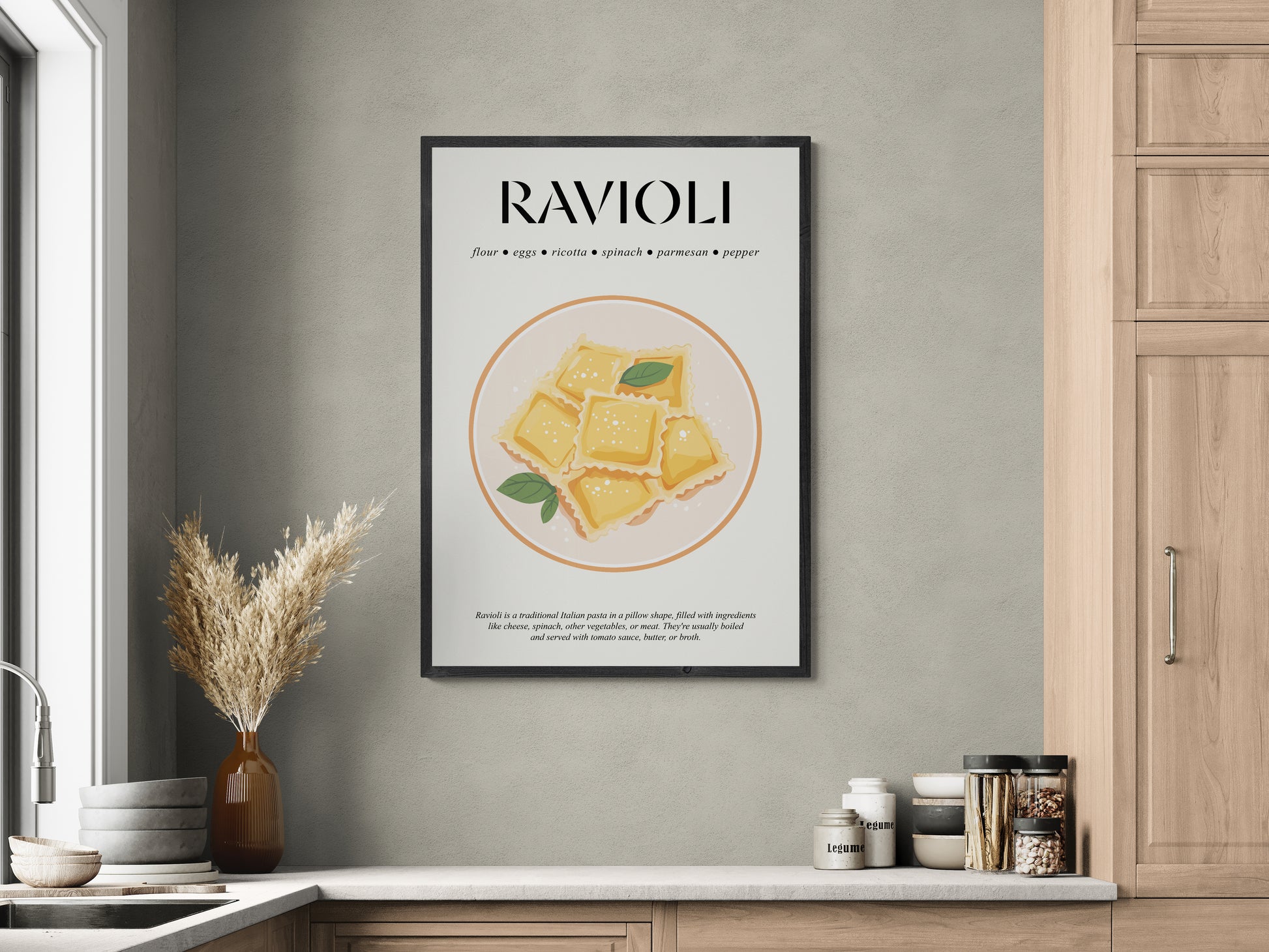 Ravioli Gift (Pasta Food Poster) Cooking Art Print For Cafe Wall Sign And Gift For Kitchen