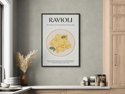 Ravioli Gift (Pasta Food Poster) Cooking Art Print For Cafe Wall Sign And Gift For Kitchen