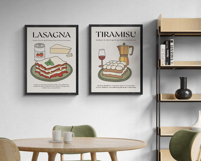 Framed vintage lasagna advertisement print, highlighting classic Italian cuisine in a retro design