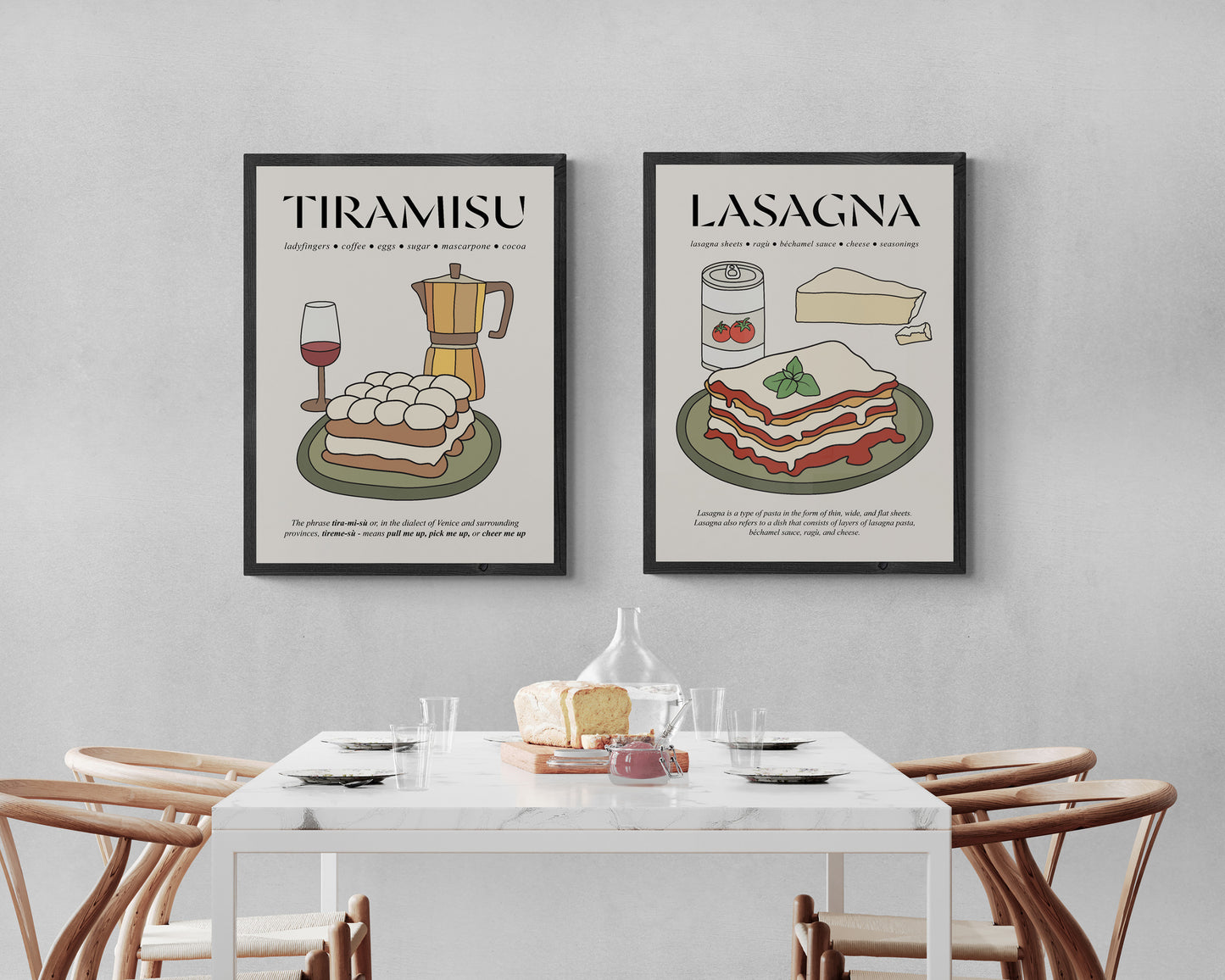 Classic retro-style tiramisu wall art in a frame, featuring a timeless Italian dessert with rich coffee and cocoa elements