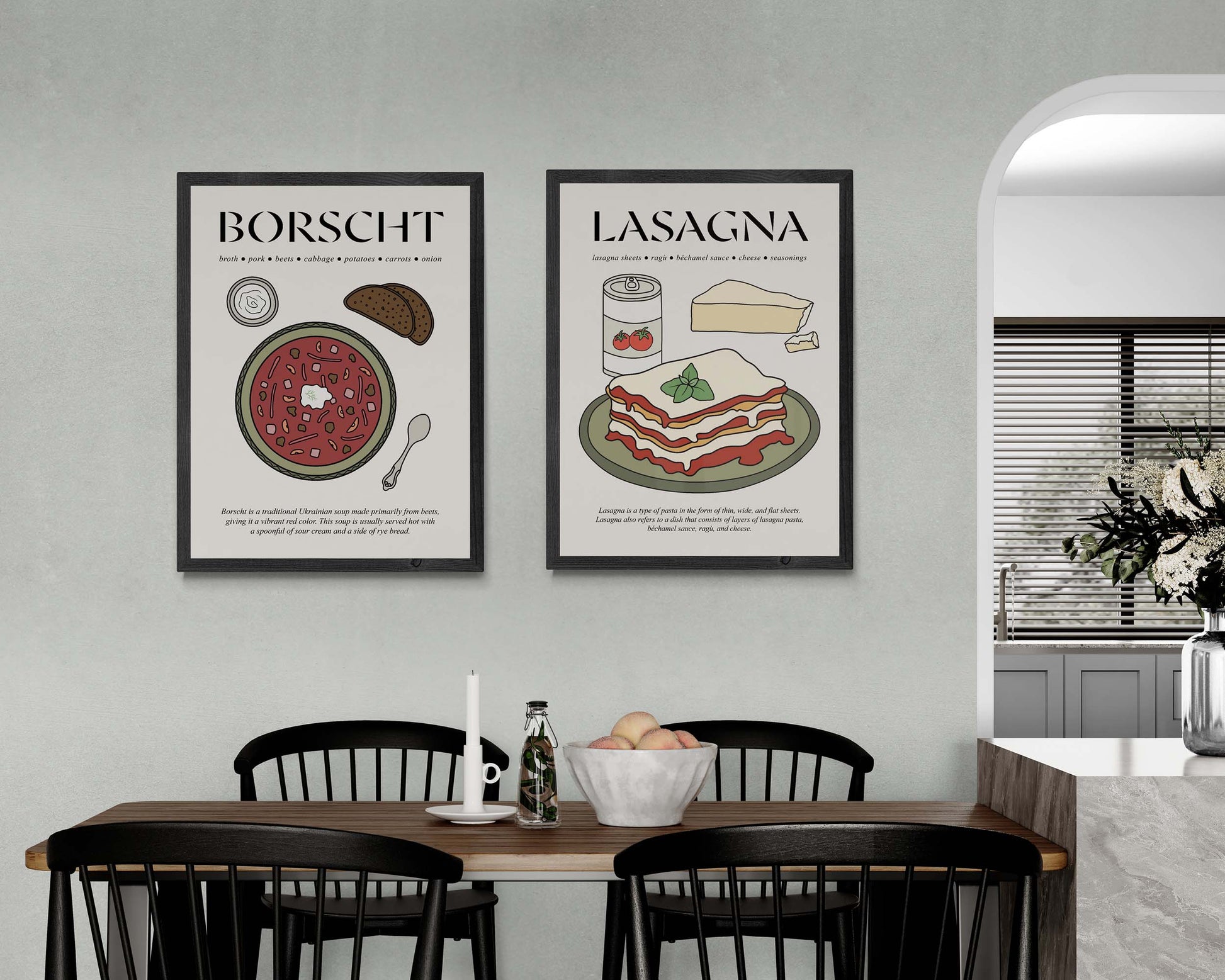 Classic retro-style borscht kitchen wall art, highlighting traditional Ukrainian and Russian culinary heritage