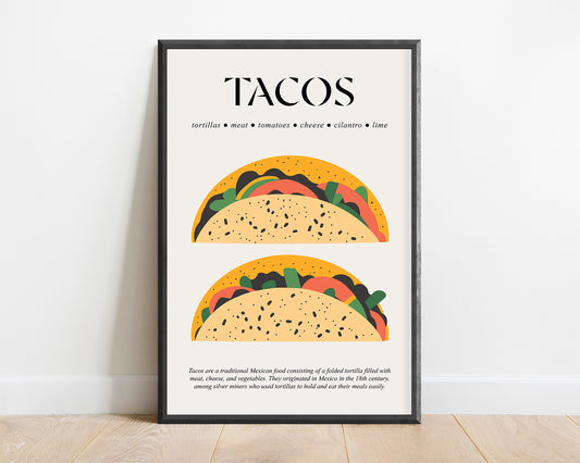 Tacos Wall Art (Food Poster Art) Cooking Wall Art For Cafe Poster And Gift For Kitchen