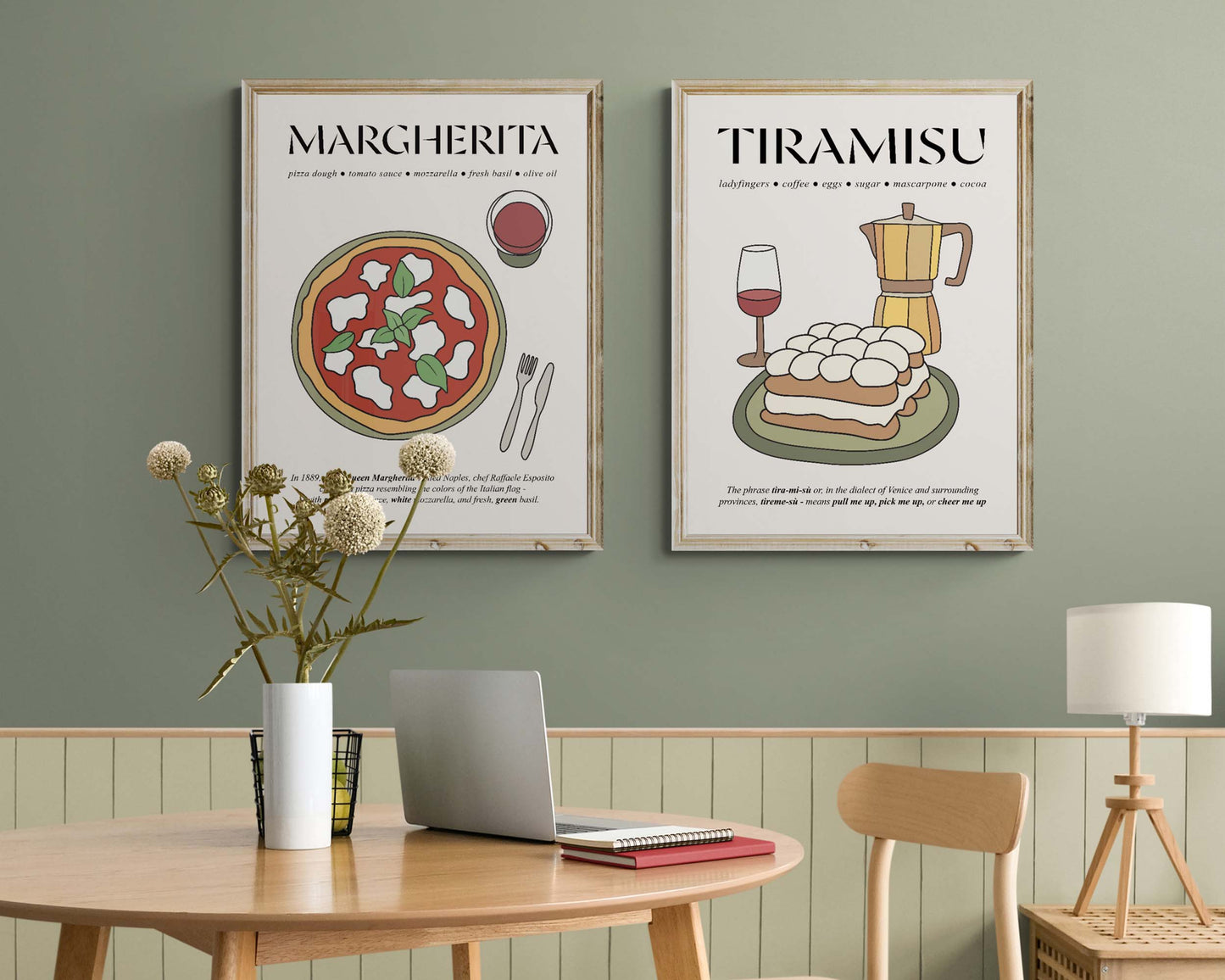 Old-fashioned framed poster of tiramisu, illustrating the elegance and charm of traditional Italian dessert culture