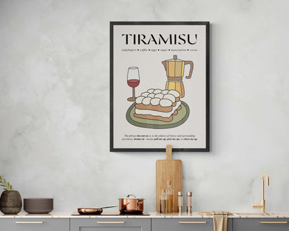 Framed vintage tiramisu dessert print with a retro design, capturing the essence of classic Italian cuisine